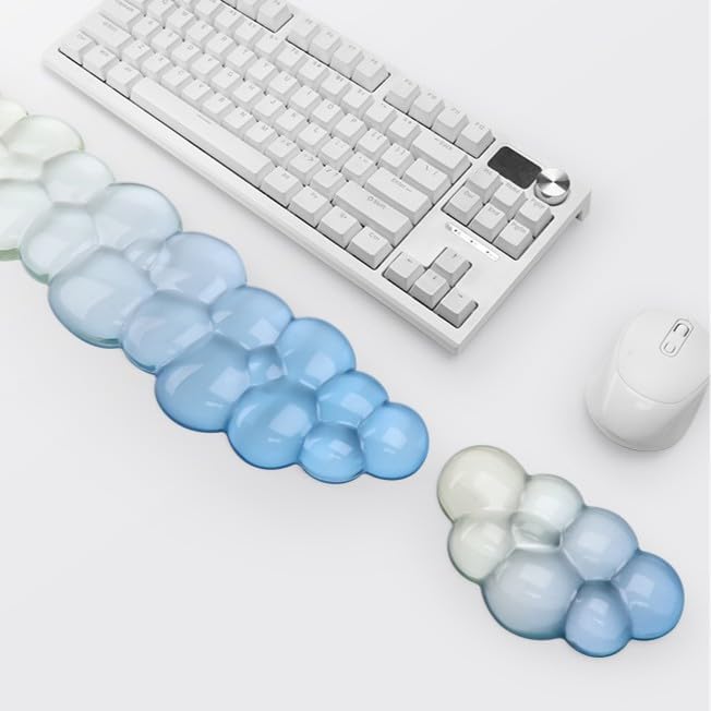 YOWKA Ergonomic Wrist Rest Set for Keyboard and Mouse, Cooling Gel Support (Blue)