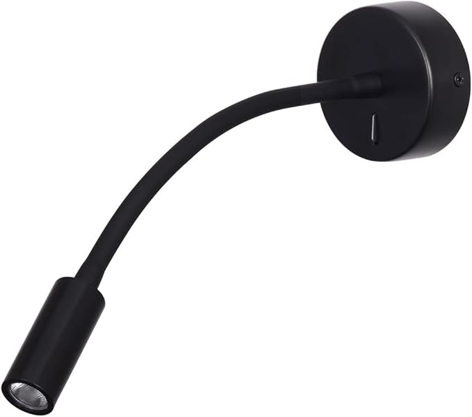 Wall Mounted Reading Lamp LED 3W Warm White 3000K Hardwired for Reading Matt Black(Black Hard-Wired 2PCS)