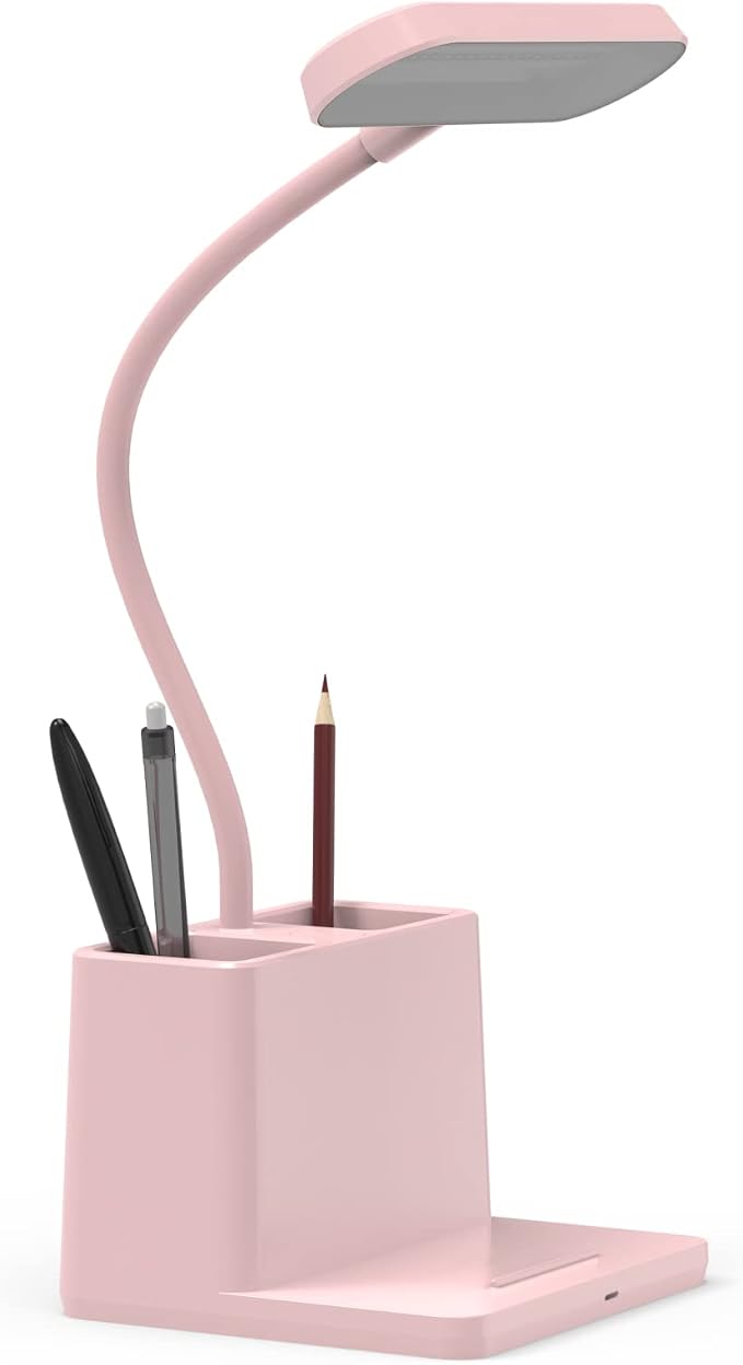 Cute Desk Lamp, Pink Table Light for Women, Teen Girls | LED, Small, Rechargeable, Battery Operated, Touch Control, Gooseneck, Home Office Accessories, College Dorm Essentials