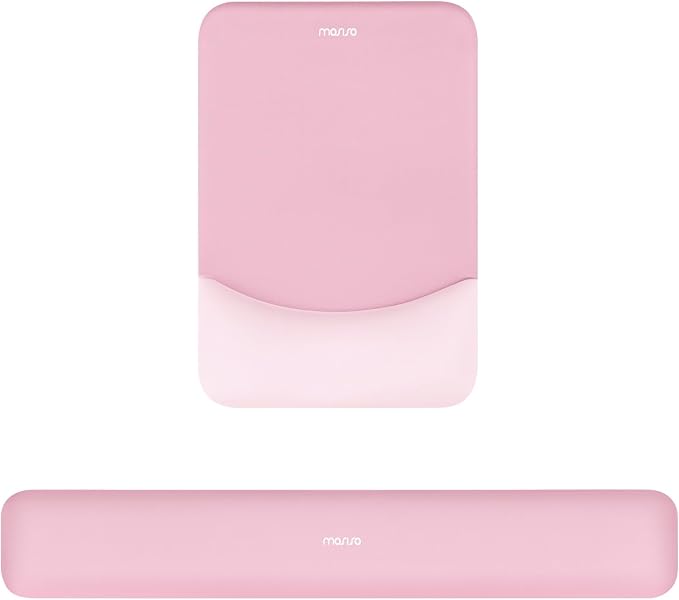 MOSISO Wrist Rest Support Mouse Pad & Keyboard Set, Pink | Rectangular Ergonomic Mousepad, Non-Slip Base, Home/Office Pain Relief & Easy Typing, Neoprene Cloth & Raised Silicone Lining