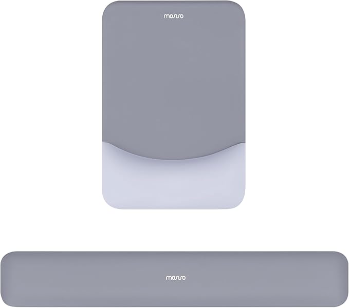 MOSISO Wrist Rest Support Mouse Pad & Keyboard Set, Gray | Rectangular Ergonomic Mousepad, Non-Slip Base, Home/Office Pain Relief & Easy Typing, Neoprene Cloth & Raised Silicone Lining