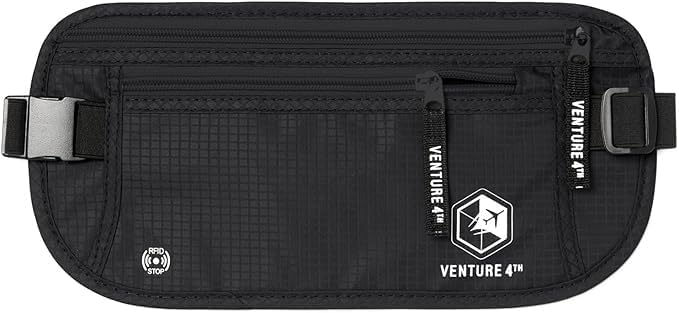 VENTURE 4TH Travel Money Belt, RFID Blocking Passport Holder - Pure Black