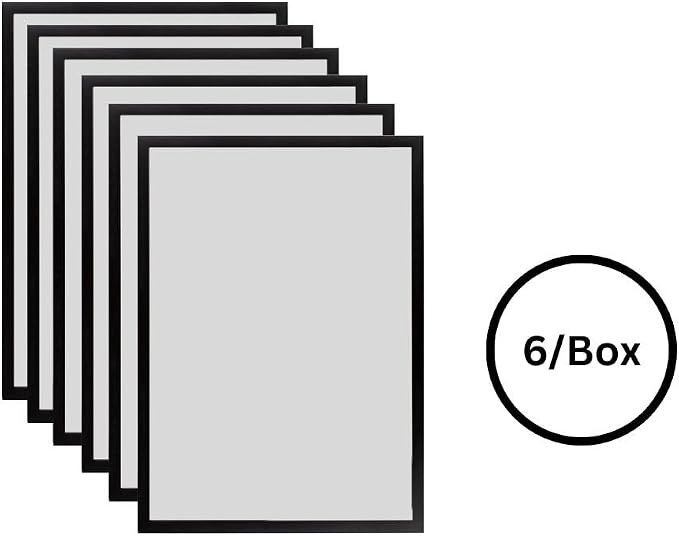 Tarifold Magnetic Board Display Frames, A3 Size, Black, 6 Pack | 6 magnetic anti-glare frames hold A3 documents, black border, portrait or landscape, quick document changes