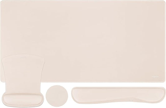 MOSISO Keyboard Mouse Pad Set, Large Gaming Mousepad&Keyboard Wrist Rest&Mouse Wrist Rest&Coaster, Ergonomic Non-Slip Mousepad&Easy Typing Cushion with Memory Foam for Home Office, Apricot