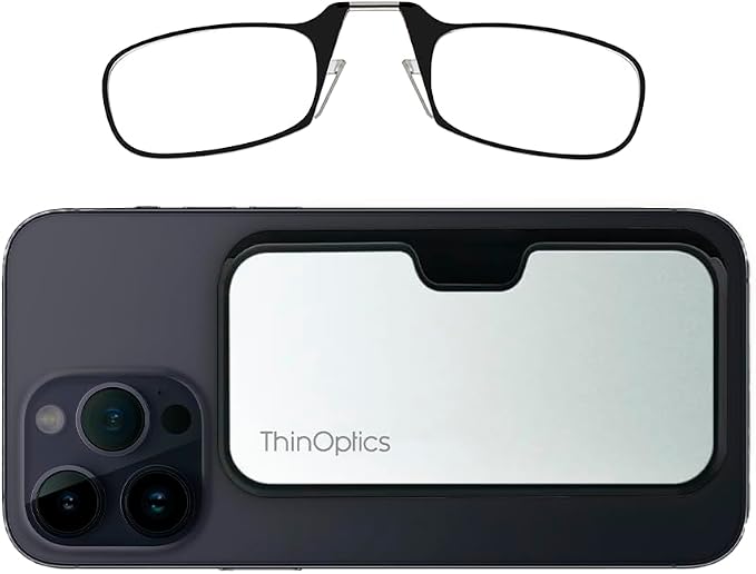 Always With You by ThinOptics Classic Reading Glasses + Case that Sticks to Your Phone - Ultra-Thin Armless Pocket Readers