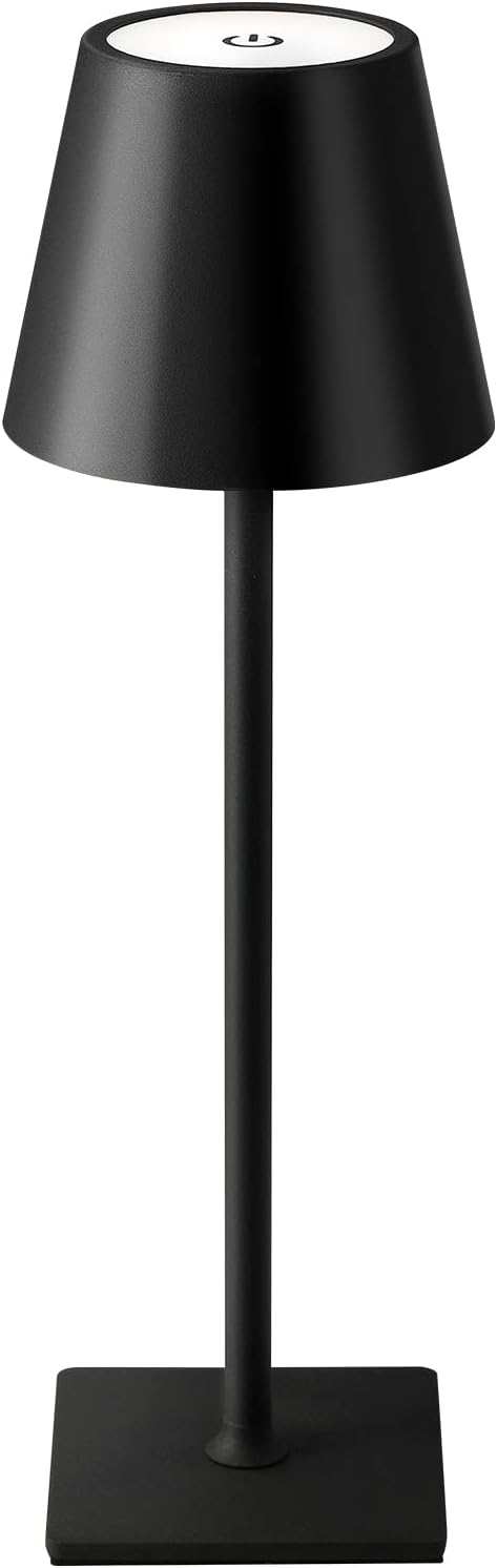 KDG Cordless Black Table Lamp, Portable Desk Lamp, 5000mAh Battery Operated | LED 3 Color Stepless Dimming Up, for Restaurant, Bedroom, Bars, Outdoor Party, Camping, Coffee Shop, Atmosphere Night Light