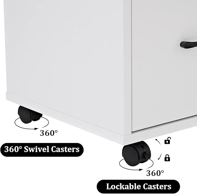 Panana 3 Drawer Office File Cabinets, Mobile Lateral Printer Stand with Open Storage Shelf, Rolling Filing Cabinet with Wheels Home Office Organization and Storage (White)