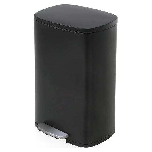 PayLessHere Stainless Steel Trash Can with Lid - Removable Inner Bucket, Foot Pedal Soft Close for Office, Home, Kitchen Garbage Bin (Black, 13 G)