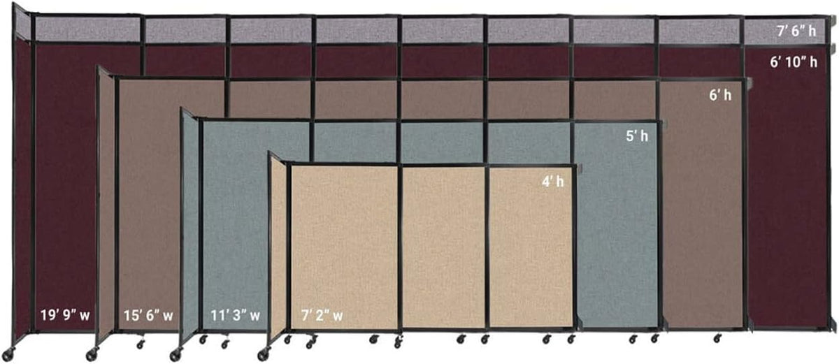 Wall-Mounted Sliding StraightWall Room Divider | Adjustable Widths | Locking Wheels | Room Separator | Up to 11'3" Wide x 4' Tall Navy Blue Fabric Panels