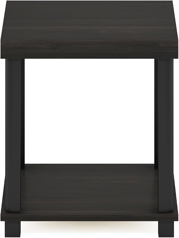 Furinno Turn-N-Tube Side Table, 2-Tier Thick Tabletop End Table with Open Shelf, Toolless Assembly Night Stand, Bedside Table, for Living Room, Bedroom, Espresso