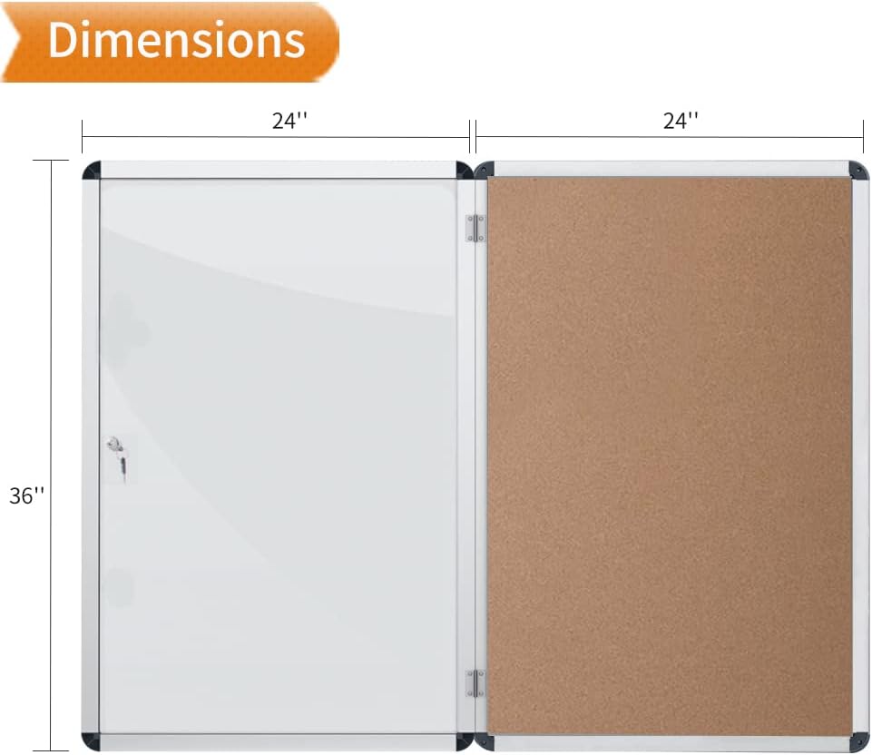 VIZ-PRO Tamperproof Lockable Cork Noticeboard Class 1 Aluminium Framed 36x24 Inches