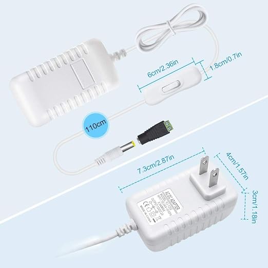 12V Power Supply, 12 Volt 2A 24W DC Power Supply with On Off Switch, White Switching LED Power Adapter, AC 110V to 12V Transformer Plug for LED Strip Lights with 5.5/2.1 DC Female Connector, 3 Pack