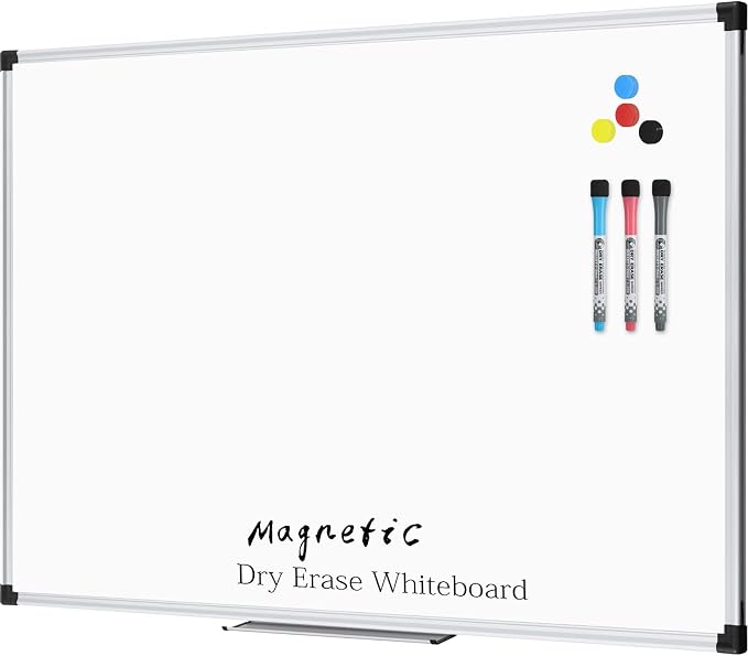 XBoard Magnetic Dry Erase Whiteboard 48 x 36 Inch, 4' x 3' Premium White Board for Wall with Marker Tray, Silver Aluminum Frame Presentation Board for Home Office Classroom