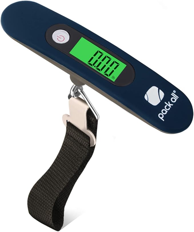 pack all Digital Luggage Scale for Travel, 110Lbs Capacity, 0.1Lb Precision | Handheld, Backlit LCD Display, Lb/Kg/Oz/g Conversion, Tare Function, Battery Included, Blue