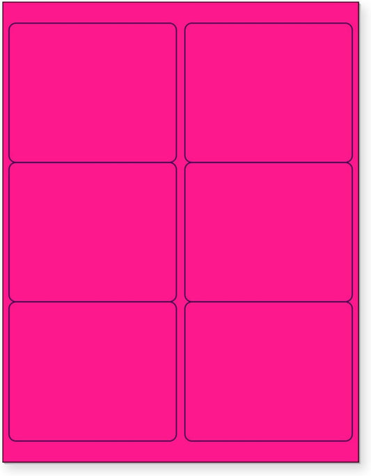 8-1/2 x 11 Neon Color High Light Fluorescent Labels for Laser & Inkjet Printer (Pink Fluorescent, 4" x 3-1/3" - 6 Per Page | 150 Labels)