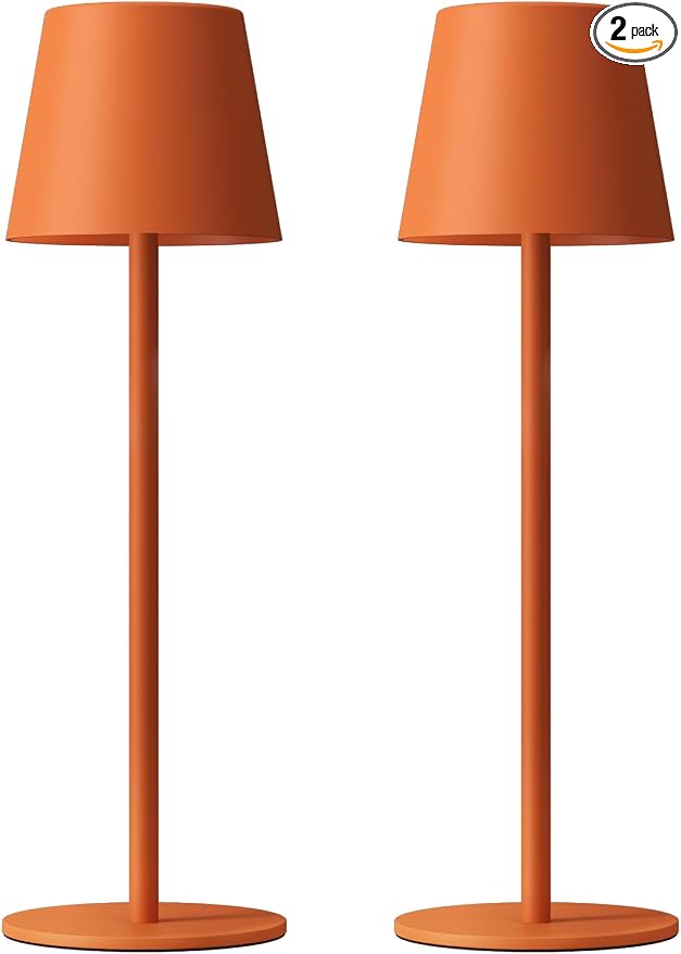 Kakanuo Cordless Table Lamp Rechargeable Orange - KK 2 Pack 5000mAH Battery Operated Lamp for Counter, 3 Color Stepless Dimming Wireless Lamp for Dining Kitchen, Outdoor Patio, Touch Control