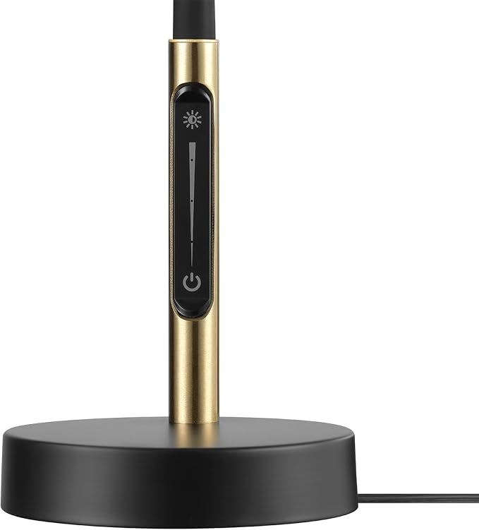 Globe Electric 62000034 15" LED Integrated Desk Lamp, Matte Black, Brass Accent, Adjustable Gooseneck, Dimmable, 3 Color Temperature, 7.5W, 90 CRI, 400 Lumens, Reading Light, Dorm Room Essentials