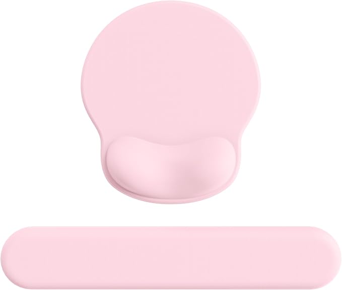 Laborio Ergonomic Mouse Pad with Wrist Rest for Desktop(2 Pack, Light Pink) | Non-slip Base, Gel Wrist Support, Mouse Pads+wrist Rest Set, 10.6''l X 9''w Large Size