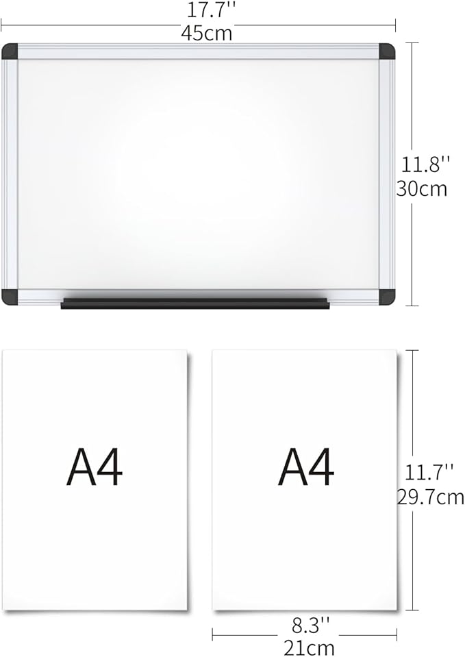 VIZ-PRO Magnetic Whiteboard, 18 x 12 Inches, Dry Erase Board for Wall | Includes 1 Eraser, 2 Markers & 4 Magnets, Aluminum Frame, for School Office and Home