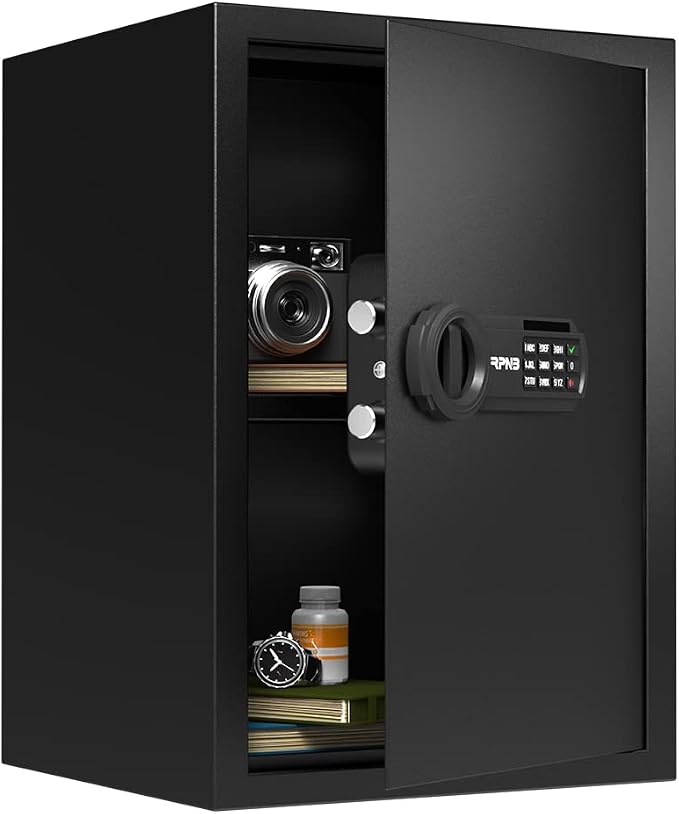 RPNB Large Home Safe Box,Personal Safe,Money Safes for Home,1.8 CuFt | Small Cabinet Safe with Keys,Electronic Code Lock,Steel Alloy Metal Safety Boxes for Home,Office,Hotel,Business,Jewelry