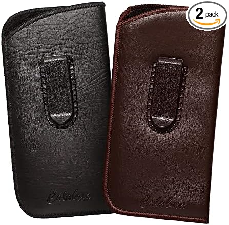 Calabria Slim Faux Leather Eyeglass Case Soft Slip-In Design [Black & Brown - 2 Pack] | Compact Protective Pouch | Soft Case for Glasses | Lightweight Sunglass Storage