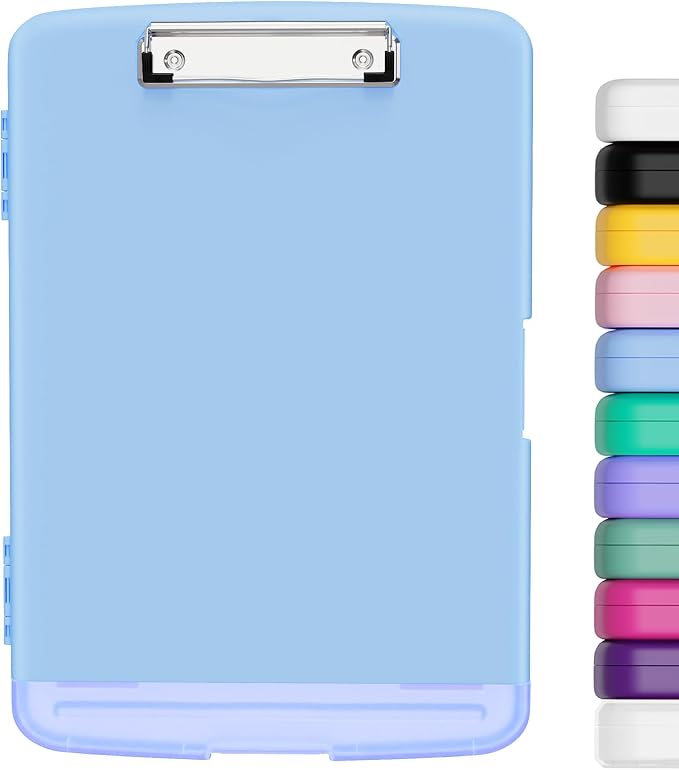 Hongri Clipboard with Storage with Pencil Case, 8.5 x 11 Storage Clip Board | High Capacity Organization Box for A4 Letter Legal Paper, Heavy Duty Folio & Side-Opening for Nurses, Teachers, Blue