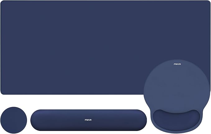 MOSISO Wrist Rest for Mouse Pad Set, Large Gaming Deskpad, Navy Blue | Circle Curved Mousepad&Keyboard Wrist Rest&Coaster, Ergonomic Non-Slip Mousepad&Easy Typing Pad with Silicone Lining