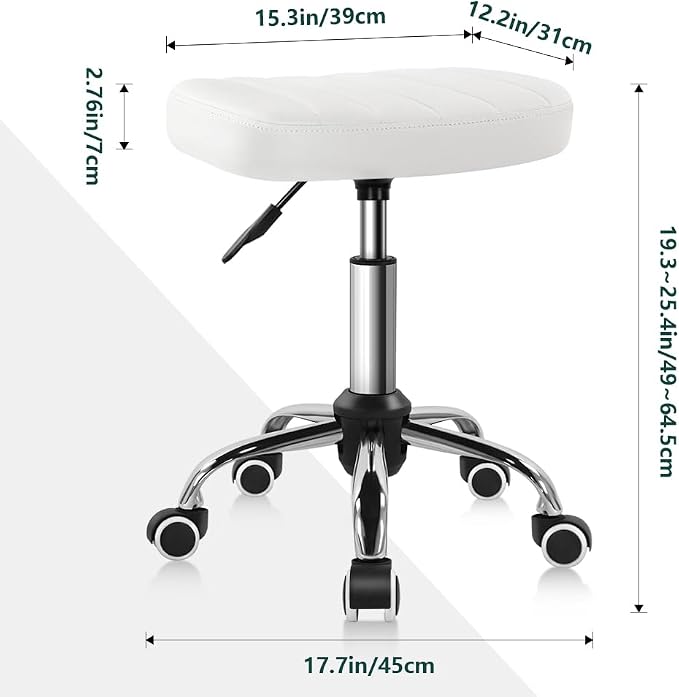BFTOU White Minimalist Square Swivel Stool with Wheel for Work SPA Shop Massage Height-Adjustable and Cost-Effective Rolling Stool Chair