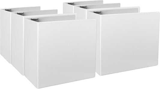 5-Inch 3 Ring Binder, Standard 5" Slant-D Ring Binder Fit Letter Size Paper, Presentation View Binders, White, 6-Pack