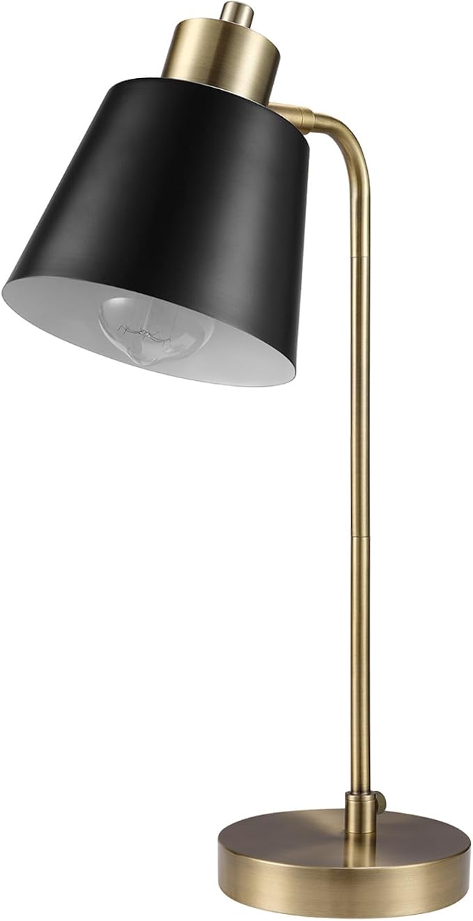 Globe Electric 18" Matte Brass Desk Lamp with Matte Black Metal Shade | Adjustable pivot joint, metal shade, rotary switch, requires 1 E26 60W bulb (sold separately), 61000055
