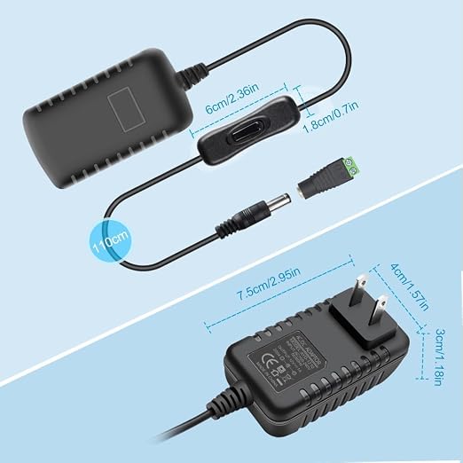 12V Power Supply, 12 Volt 1A 12W DC Power Supply with On Off Switch, Black Switching LED Power Adapter, AC 110V to 12V Transformer Plug for LED Strip Lights with 5.5/2.1 DC Female Connector, 3 Pack