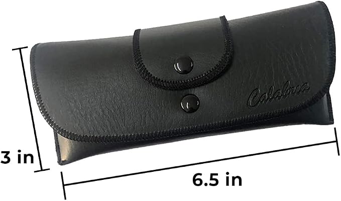 Calabria Double Snap Belt Loop Eyeglass Case PU Leather Black 3Pack Old School Eye Glasses Pouch Semi-Hard Sunglass Holder