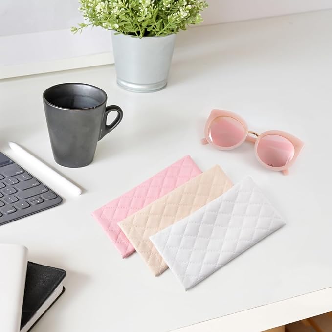 TRIUMPH VISION Eyeglass Case Glasses Case Soft Sunglass Pouch Sleeve 3 Pack | Slim Lightweight Alternative to Bulky Case, Leather Lined Protect Lens, Squeeze Easy to Use, Stylish Portable for Daily Use