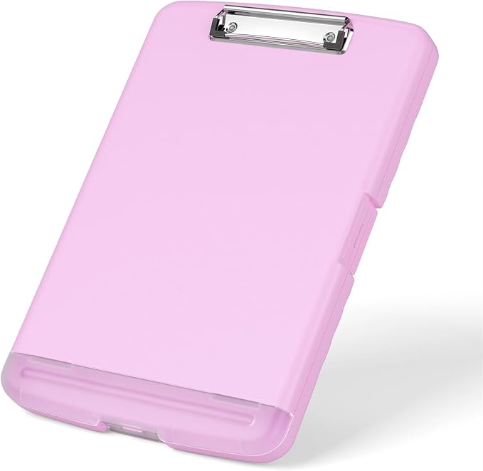 Rimilak Clipboard with Storage, 8.5 x 11'' High Capacity Clip Board, Pink | Smooth Writing, Side-Opening Plastic Folder with Pen Holder, Size 14.2 x 9.6 x 1.2″ ,for Classroom, Teacher, Student