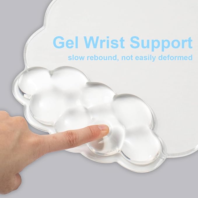 Clear Cloud Wrist Rest and Gel Mouse Pad for Keyboard Ergonomic Wrist Pad | Cooling Comfort Pain & Fatigue Relief Easy to Clean Office Accessories