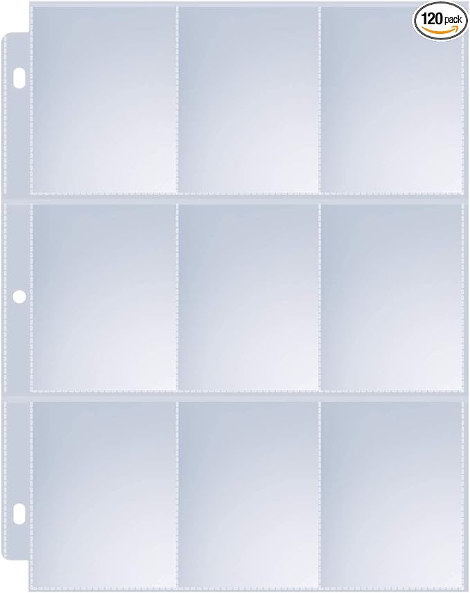 120 Pack 9 Pocket Page Protectors, Sooez Double Sided Trading Card Sleeves for 3 Ring Binder, Baseball Cards Holder, Protective Pages Sheets for Binders Album, Fit for Collectible Games, Sports Cards