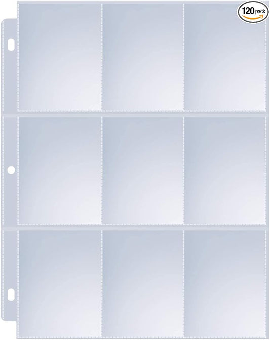 120 Pack 9 Pocket Page Protectors, Sooez Double Sided Trading Card Sleeves for 3 Ring Binder, Baseball Cards Holder, Protective Pages Sheets for Binders Album, Fit for Collectible Games, Sports Cards
