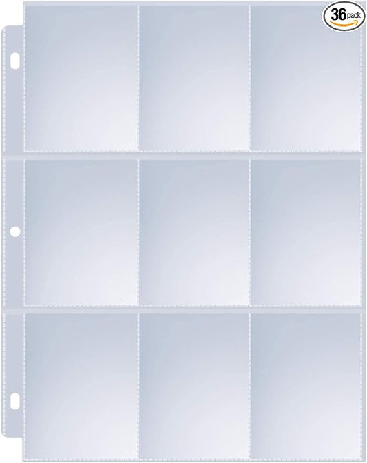 36 Pack 9 Pocket Page Protectors, Sooez Double Sided Trading Card Sleeves for 3 Ring Binder, Baseball Cards Holder, Protective Pages Sheets for Binders Album, Fit for Collectible Games, Sports Cards
