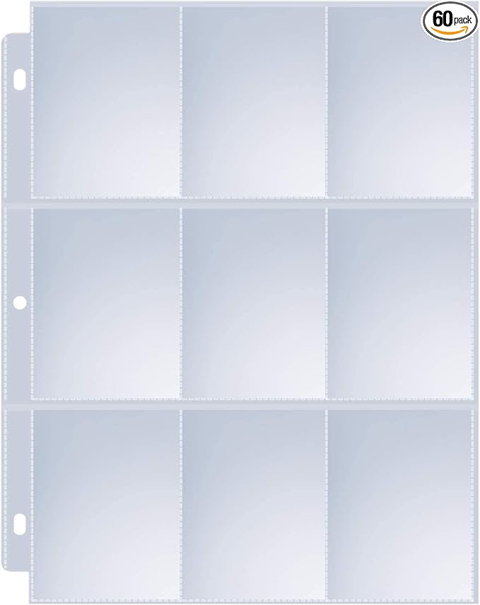 60 Pack 9 Pocket Page Protectors, Sooez Trading Card Sleeves for 3 Ring Binder, Baseball Cards Holder, Protective Pages Sheets for Binders Album, Fit for Collectible Games, Sports Cards