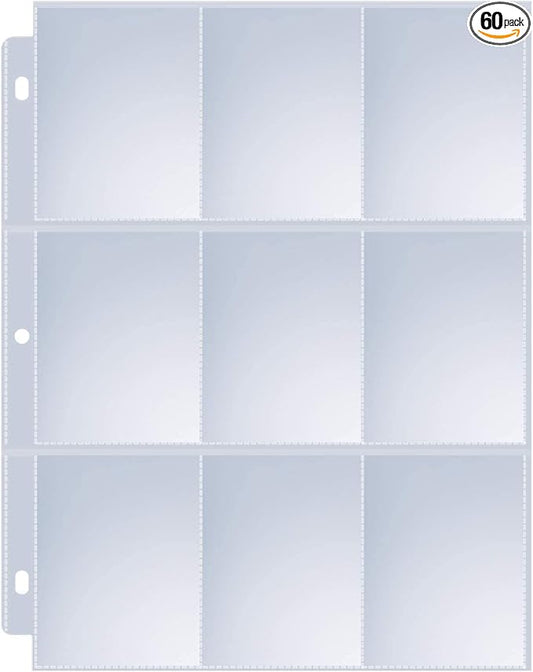 60 Pack 9 Pocket Page Protectors, Sooez Trading Card Sleeves for 3 Ring Binder, Baseball Cards Holder, Protective Pages Sheets for Binders Album, Fit for Collectible Games, Sports Cards