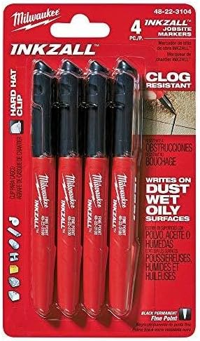 Milwaukee 48-22-3104 Inkzall Point Marker, Fine, Black, 4-Pack