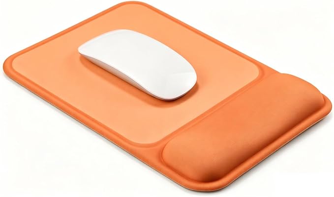 JIKIOU Ergonomic Mouse Pad with Gel Wrist Rest, 10 x 7.25 in, Orange | 40% Larger Rectangular Design-No More Hitting Edges Mid-glide, Savior of Pain Relief, Smooth Lycra Surface, Non-Slip PU Base