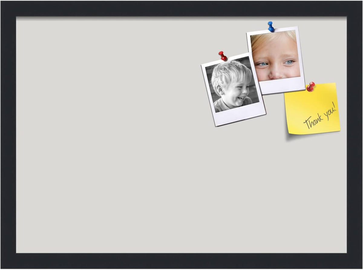 PinPix 21x15 Inch Cork Bulletin Board. This Decorative Framed Pin Board Comes with Light Stone Design and a Satin Black Frame. Ideal for Home Office Decor or Message Board (PinPix-1809)