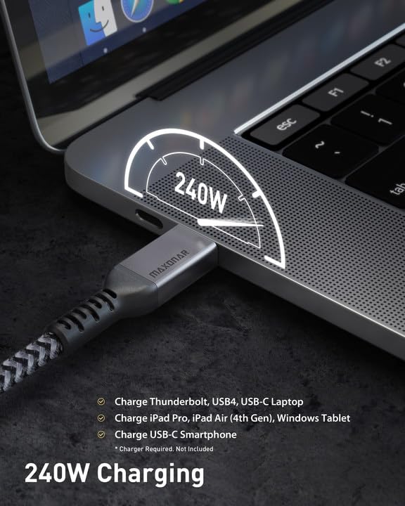 Maxonar [2 Pack 3.3FT] Thunderbolt 4 Cable with 40Gbps Sync, 240W Charging, 8K/5K@60Hz Display for MacBook, SSD, iPhone 16/15, Docking, eGPU, Monitor