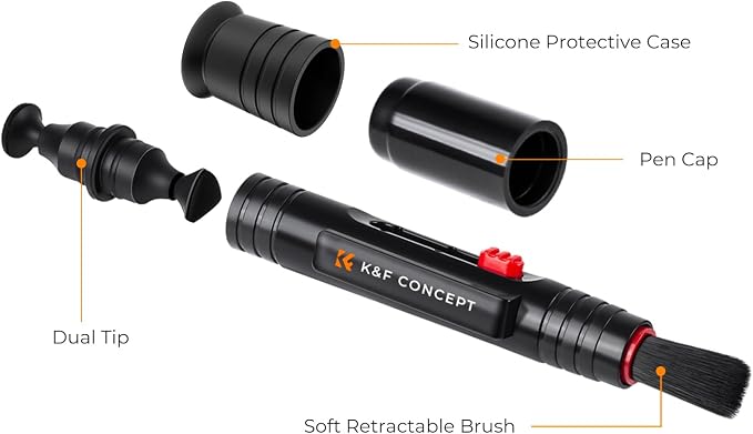 K&F CONCEPT Professional Lens Cleaning Pen X3,Carbon Head,Soft Brush | 3-in-1 Cleaning Effect,Deep Cleaning,Telescopic Button,for Canon Nikon,Camera Optical Lenses and Glasses Clean, MP04