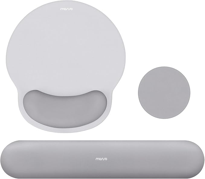 MOSISO Wrist Rest Support for Mouse Pad&Keyboard Set, Gray | Circle Curved Ergonomic Mousepad Non-Slip Base Home/Office Pain Relief&Easy Typing Pad with Soft Cloth&Silicone Lining