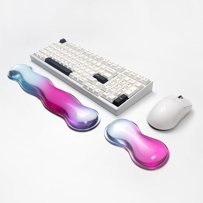 Ergonomic Silicone Gel Wrist Rest for Keyboard and Mouse – Blue Purple Clear Wrist Rest Set for 60%/68%/75% Computer Keyboard, Comfort & Support for Typing and Gaming
