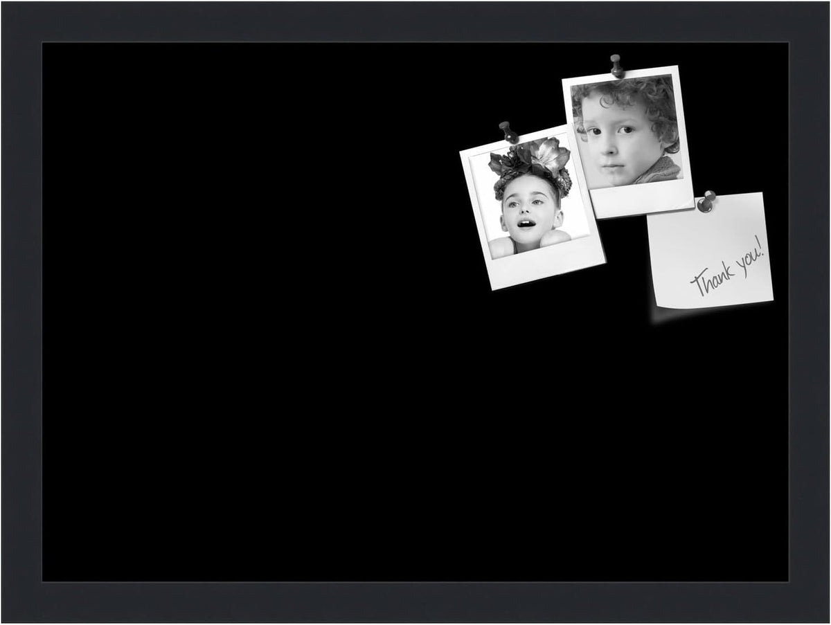 PinPix 18x13 Inch Cork Bulletin Board. This Decorative Framed Pin Board Comes with Solid Black Design and a Satin Black Frame. Ideal for Home Office Decor or Message Board (PinPix-622)