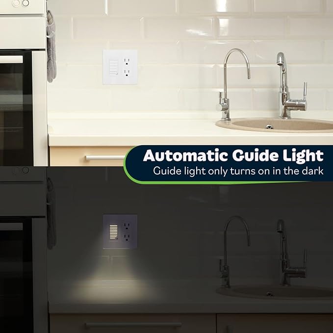 TOPGREENER Full Face LED Decorator Guide Light with Auto Sensor, White. | 120VAC/15A Night Light with Automatic Daylight Sensor Soft Glow for Hallway, Bedroom, Bathroom