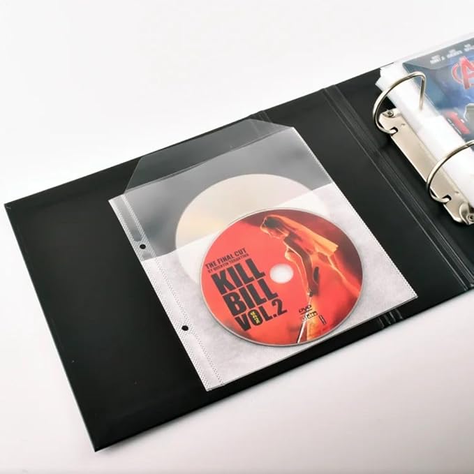 Tarifold DVD Storage Bundle, 50 Binder Sleeves and 2 Binders, 2-Ring Holes | Holds DVD, cover art and booklet, secure flap, 25 sleeves per binder, 120-micron polypropylene, saves up to 70% storage space